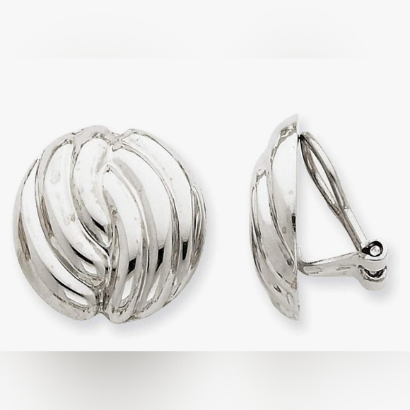 Silvertone Swirl Cage Clip-On Earrings - Picture 1 of 3